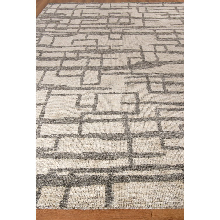 Gray Geometric Hand-Knotted Wool and Viscose Rug, 8' x 10'