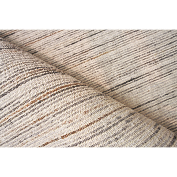 Ivory and Gray Striped Handmade Wool Area Rug 6' x 9'