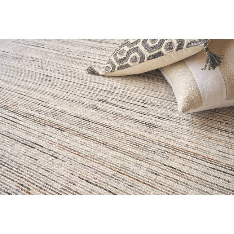 Ivory and Gray Striped Handmade Wool Area Rug 6' x 9'