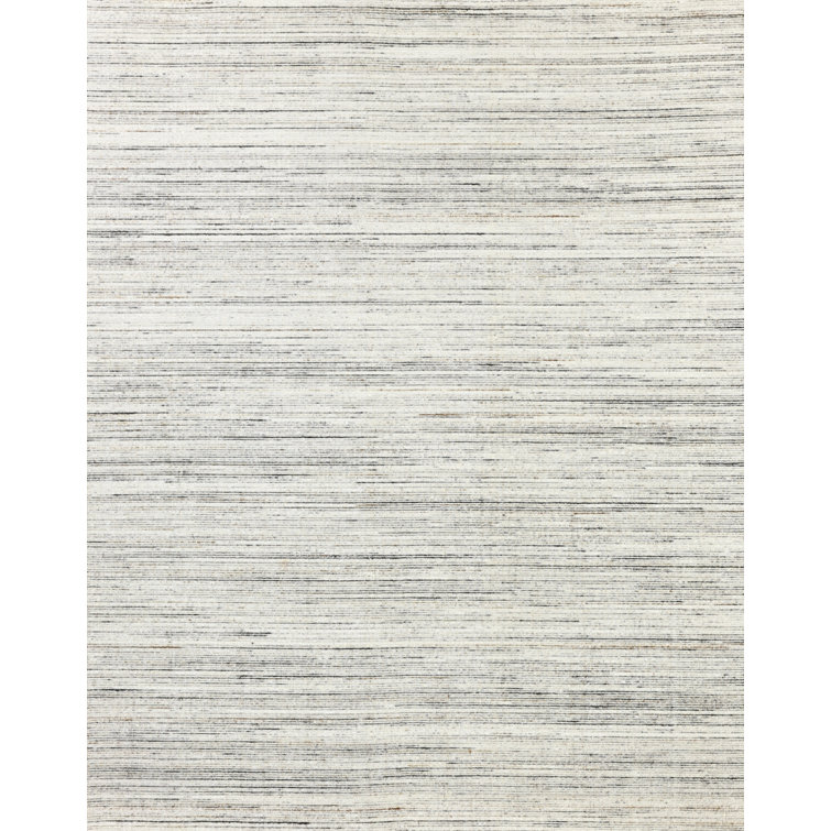 Ivory and Gray Striped Handmade Wool Area Rug 6' x 9'
