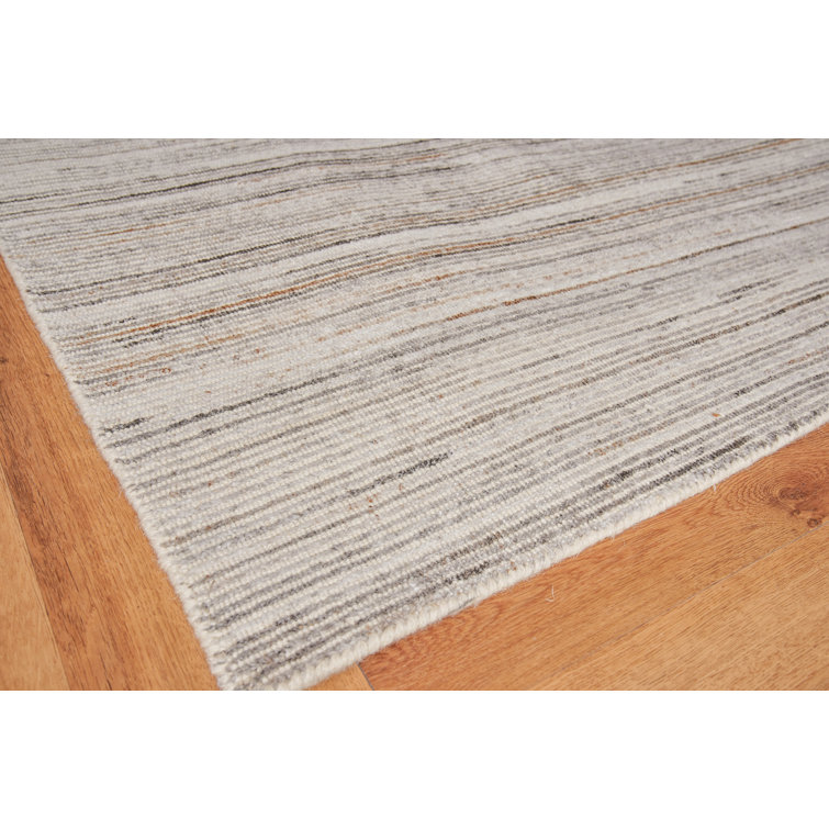 Ivory and Gray Striped Handmade Wool Area Rug 6' x 9'