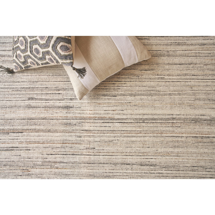 Ivory and Gray Striped Handmade Wool Area Rug 6' x 9'