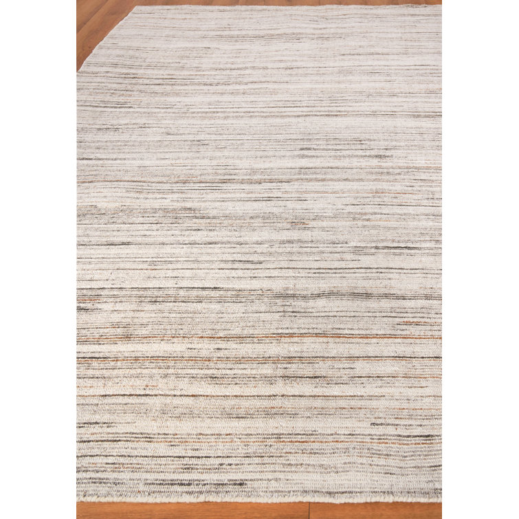 Ivory and Gray Striped Handmade Wool Area Rug 6' x 9'
