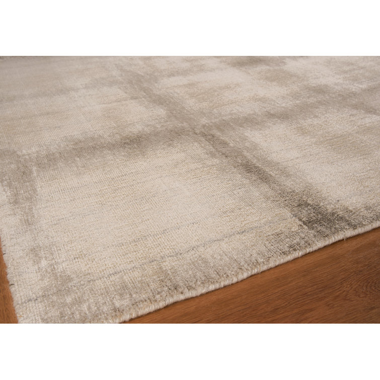 Ivory Geometric Handmade Wool and Viscose Area Rug