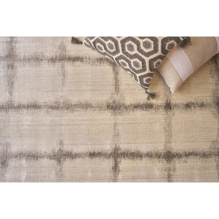 Ivory Geometric Handmade Wool and Viscose Area Rug