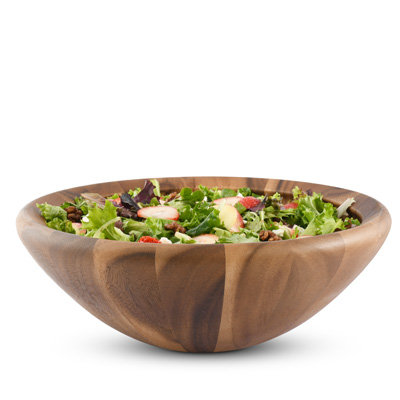 Hand-Finished Acacia Wood Round Salad Bowl, 16" Diameter