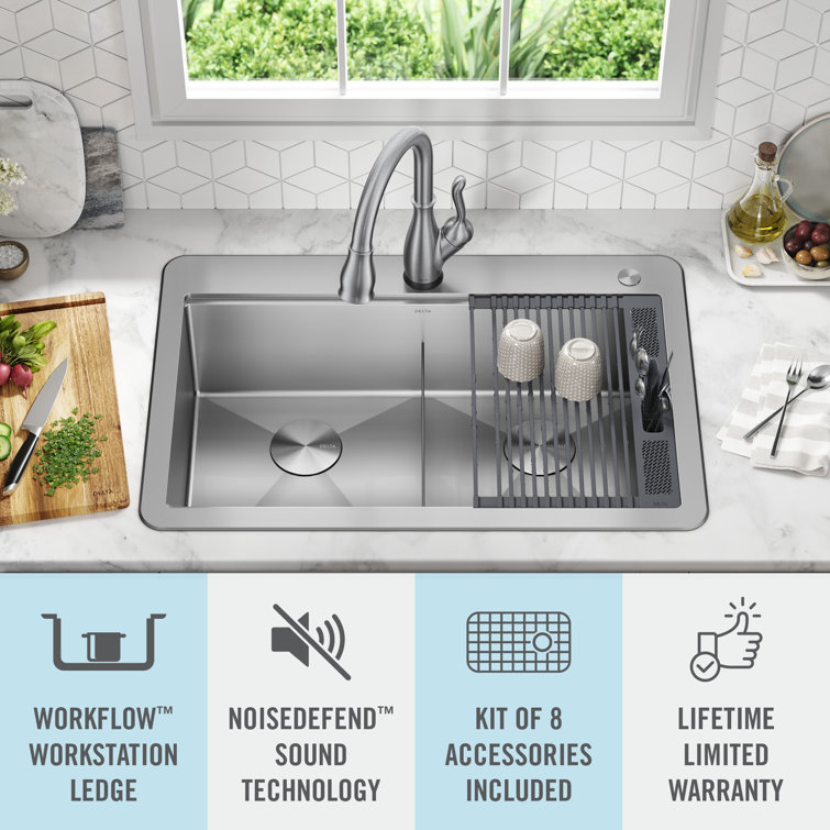 Delta 33" Stainless Steel Double Bowl Drop-In Kitchen Sink