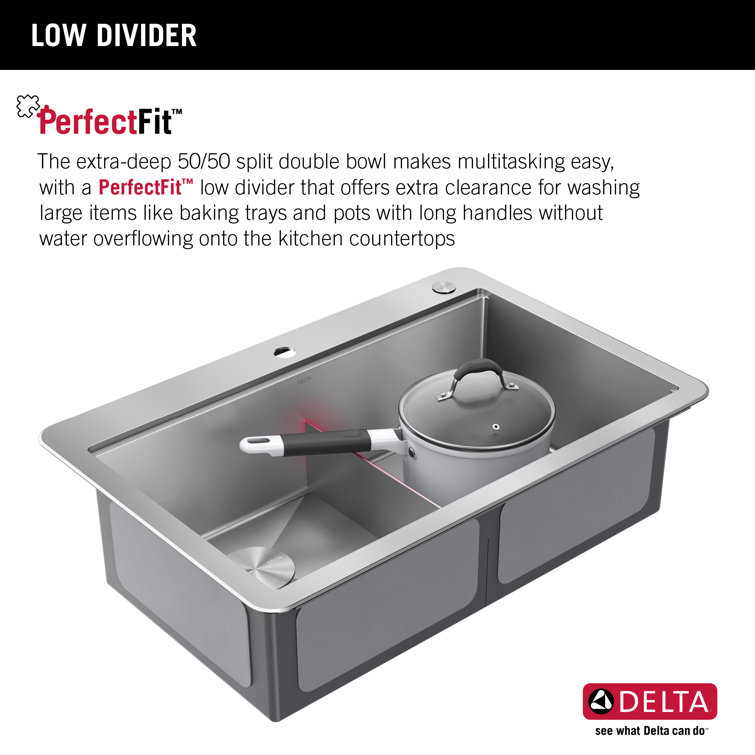 Delta 33" Stainless Steel Double Bowl Drop-In Kitchen Sink