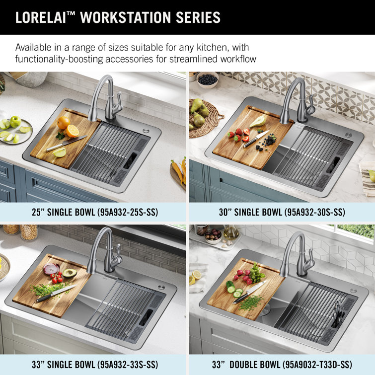Delta 33" Stainless Steel Double Bowl Drop-In Kitchen Sink