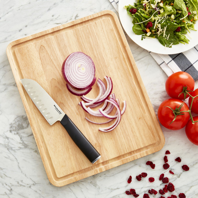 Natural Rubberwood Rectangular Cutting Board with Perimeter Trench, 11x14 Inch