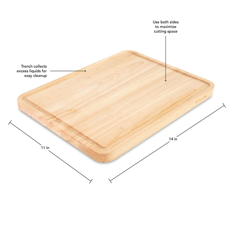 Natural Rubberwood Rectangular Cutting Board with Perimeter Trench, 11x14 Inch