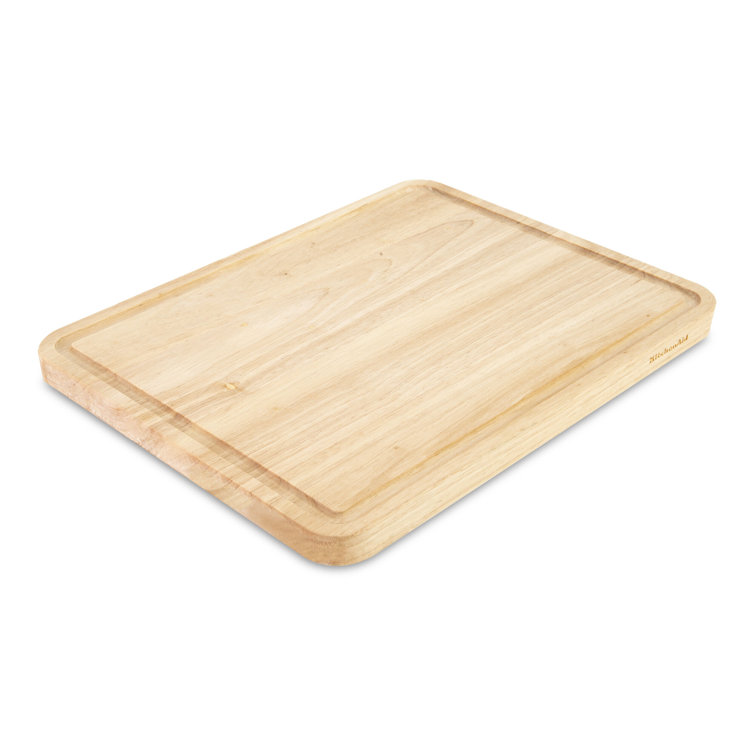 Natural Rubberwood Rectangular Cutting Board with Perimeter Trench, 11x14 Inch