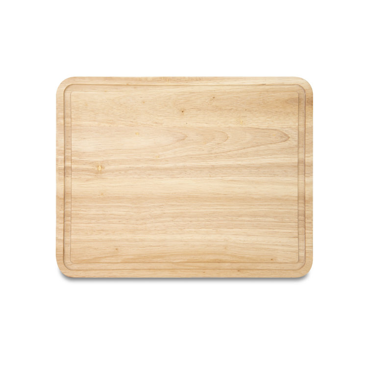 Natural Rubberwood Rectangular Cutting Board with Perimeter Trench, 11x14 Inch