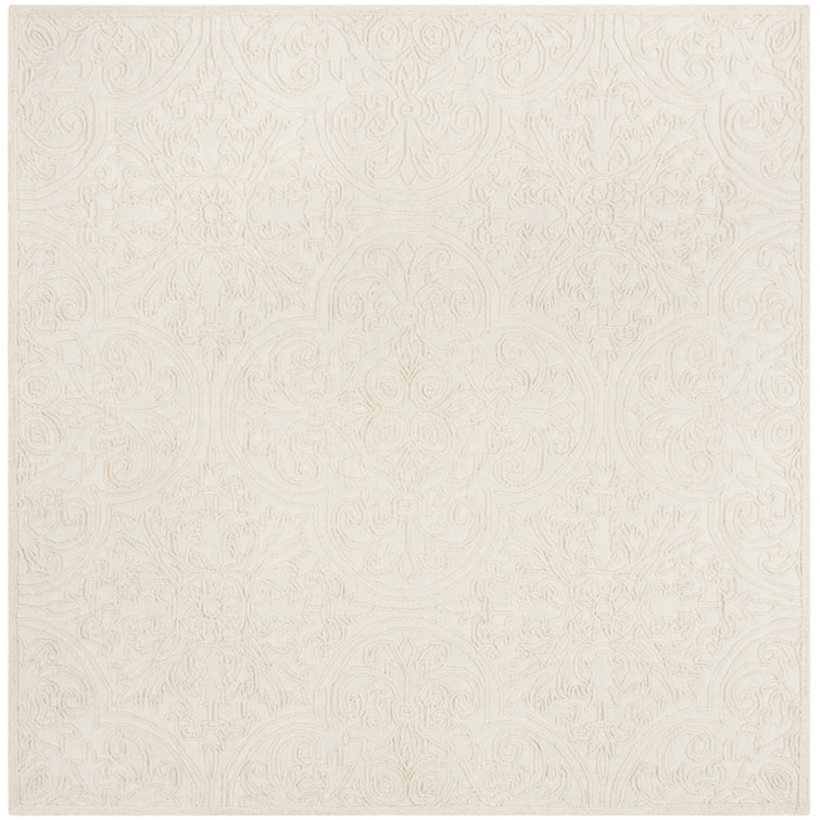 Eco-Friendly Ivory Square Tufted Wool-Cotton-Silk Rug