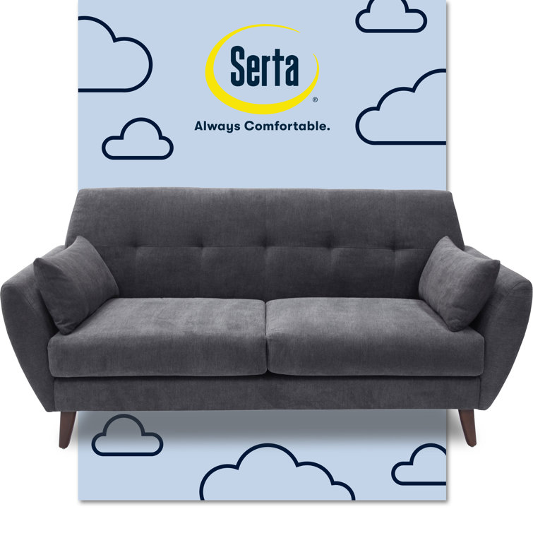 Slate Gray Tufted Microfiber Mid-Century Modern Loveseat with Pillows