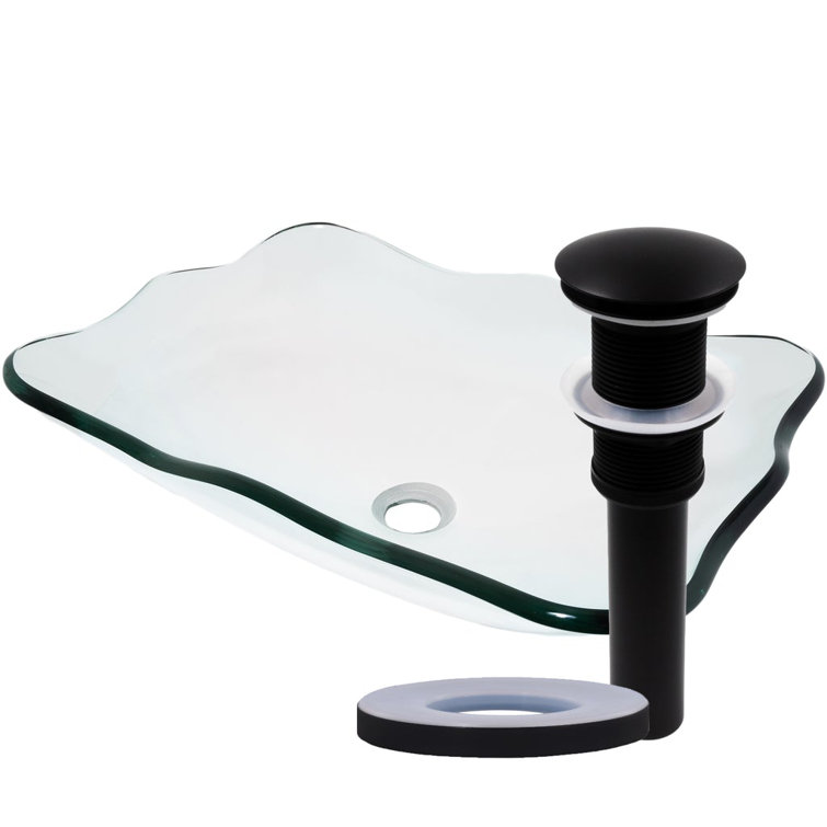 Elegante Clear Glass Rectangular Vessel Sink with Oil Rubbed Bronze Drain