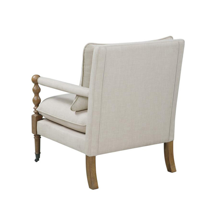 Beige Upholstered Wood Accent Chair with Turned Legs