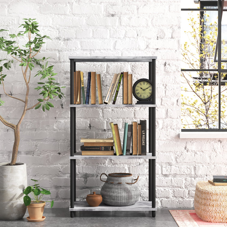 Antiqued White Adjustable 4-Tier Metal & Wood Etagere Bookcase