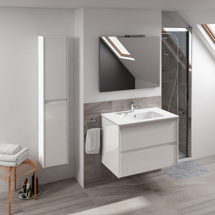 Matte White MDF 24" Wall Mounted Single Sink Vanity Set