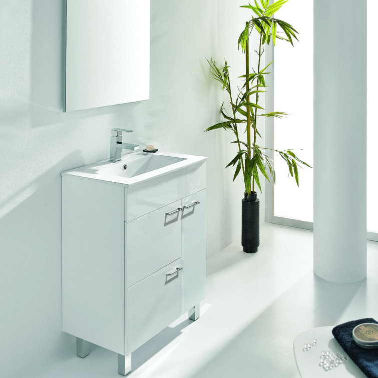 Glossy White 32'' Single Freestanding Bathroom Vanity with Ceramic Sink