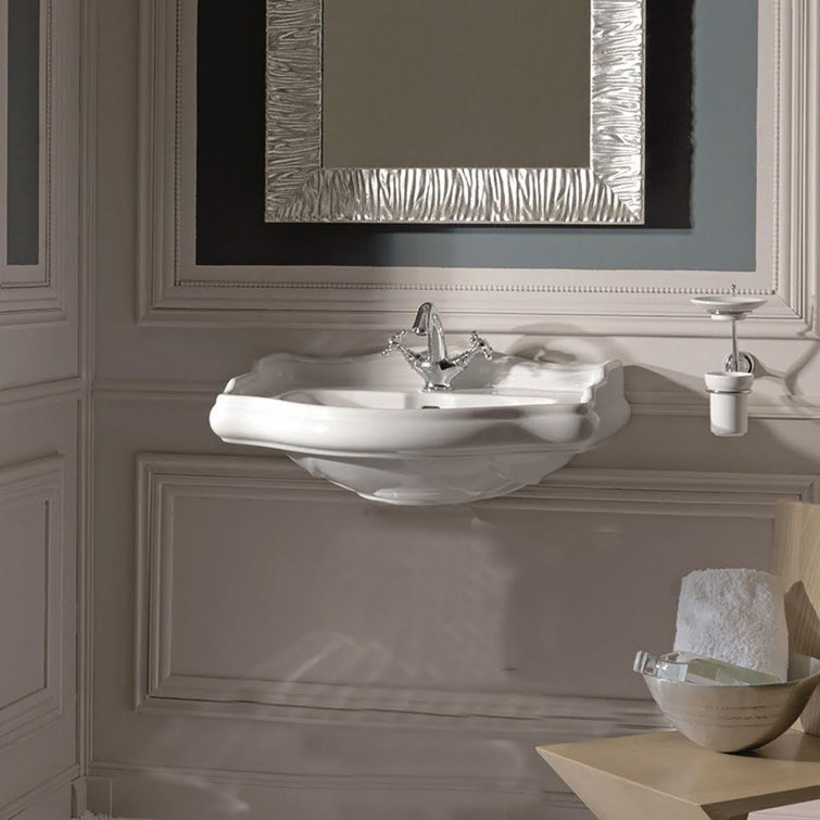Glossy White Ceramic Rectangular Pedestal Sink with Single Faucet Hole