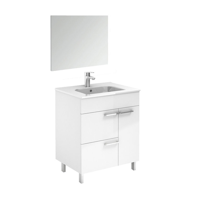 Glossy White 32'' Single Freestanding Bathroom Vanity with Ceramic Sink