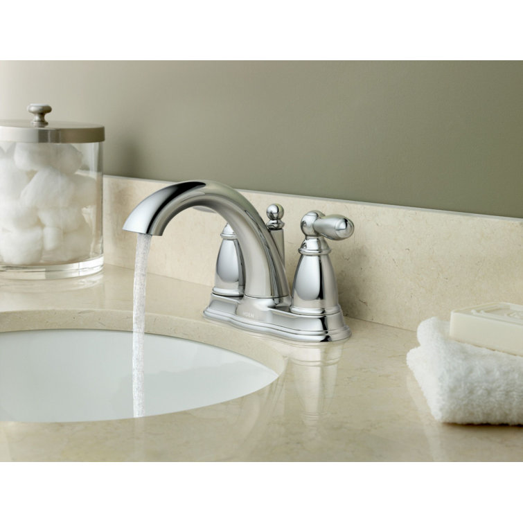 Chrome Two-Handle Centerset Bathroom Faucet with Drain Assembly
