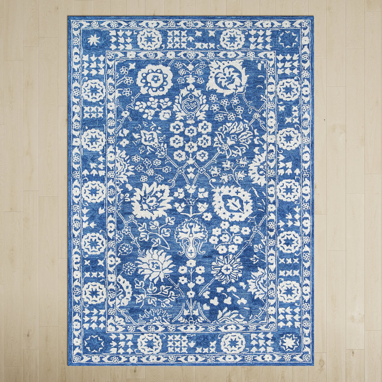 Hand-Tufted Blue Wool Rectangular Area Rug 3'6" x 5'6"