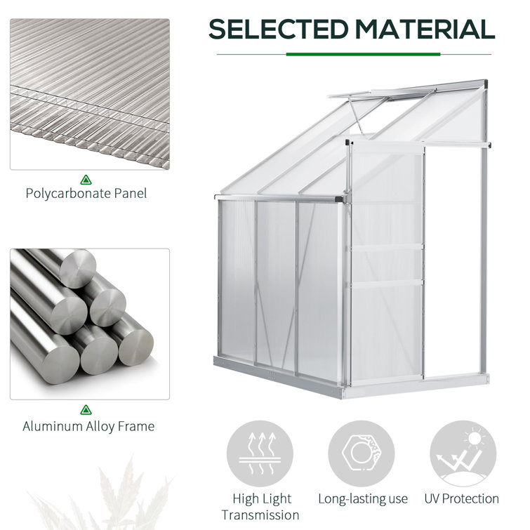 Outsunny 6' x 4' Clear Aluminum Polycarbonate Lean-to Greenhouse