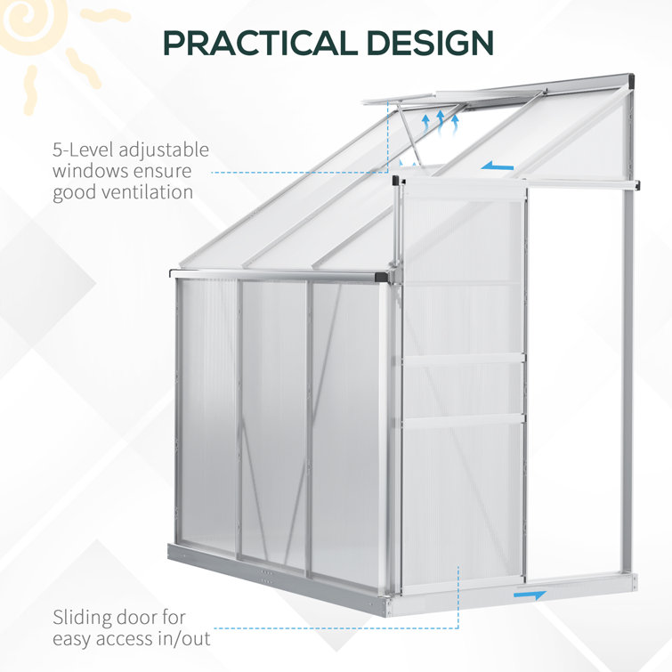 Outsunny 6' x 4' Clear Aluminum Polycarbonate Lean-to Greenhouse