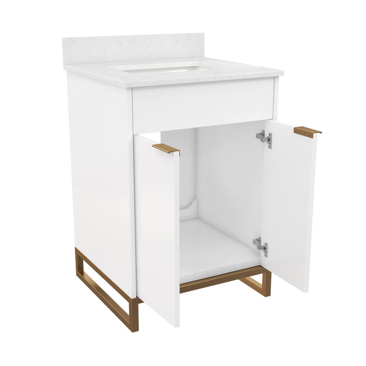 Leona 24" White and Gold Freestanding Bathroom Vanity