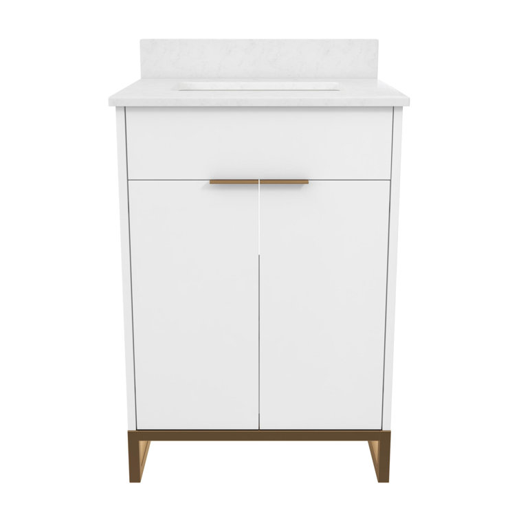 Leona 24" White and Gold Freestanding Bathroom Vanity