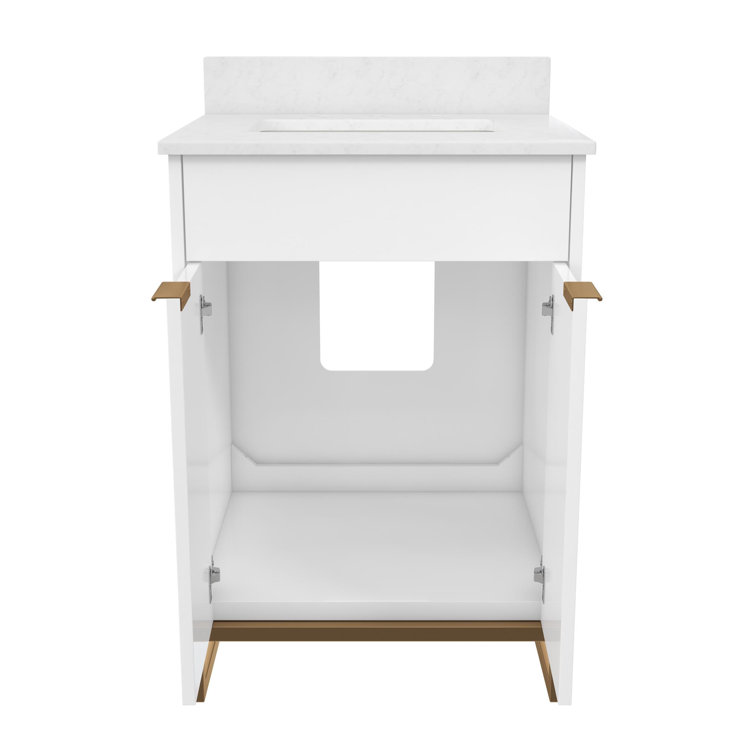 Leona 24" White and Gold Freestanding Bathroom Vanity