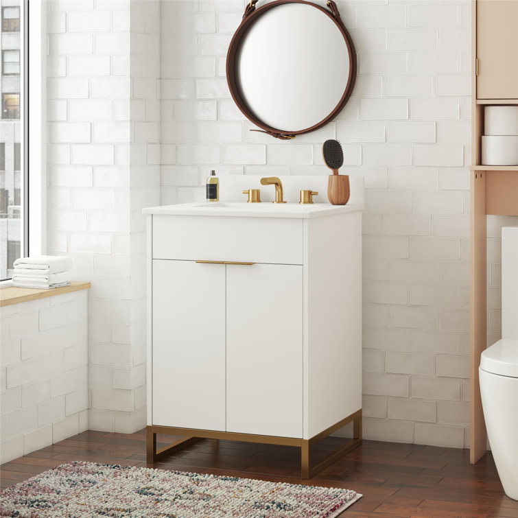 Leona 24" White and Gold Freestanding Bathroom Vanity