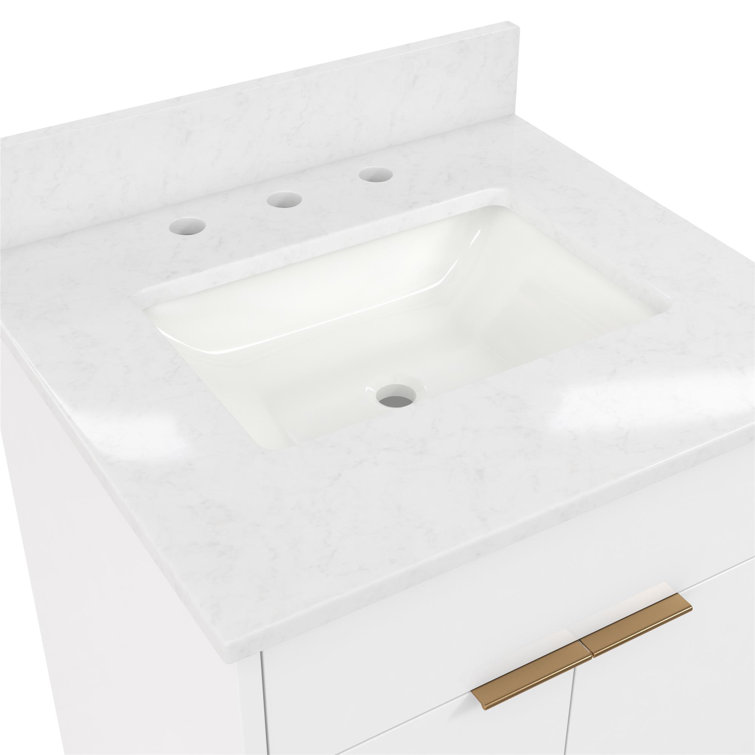Leona 24" White and Gold Freestanding Bathroom Vanity