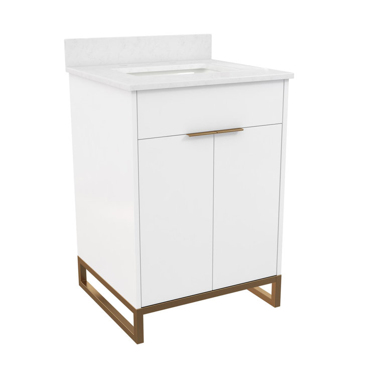 Leona 24" White and Gold Freestanding Bathroom Vanity