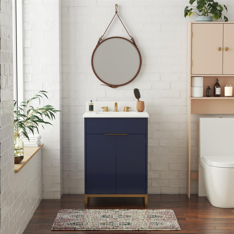 Navy Blue and Gold 24" Freestanding Bathroom Vanity