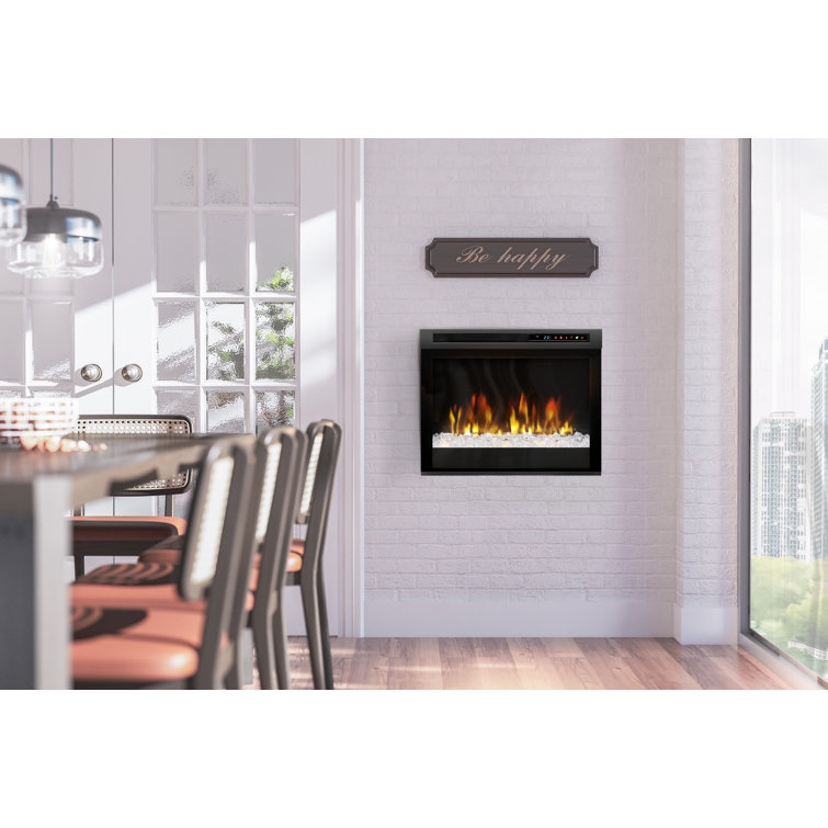 Black Glass Electric Fireplace Insert with Acrylic Ember Bed