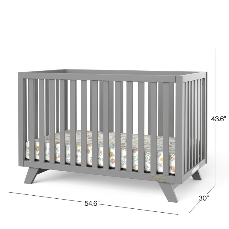 Gray Painted Wooden 4-in-1 Convertible Crib with Adjustable Mattress