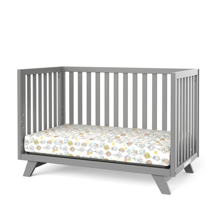 Gray Painted Wooden 4-in-1 Convertible Crib with Adjustable Mattress
