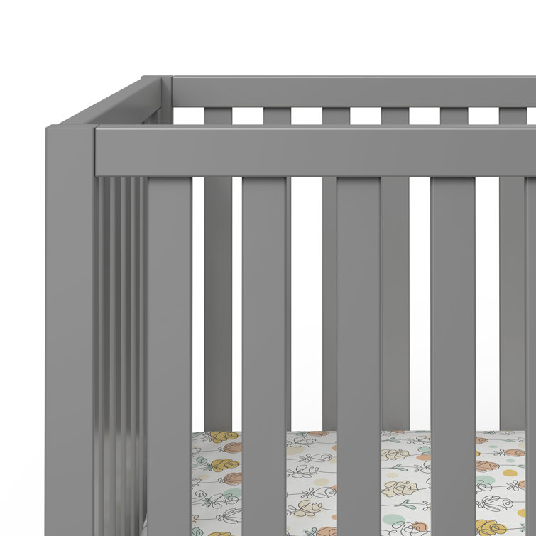 Gray Painted Wooden 4-in-1 Convertible Crib with Adjustable Mattress