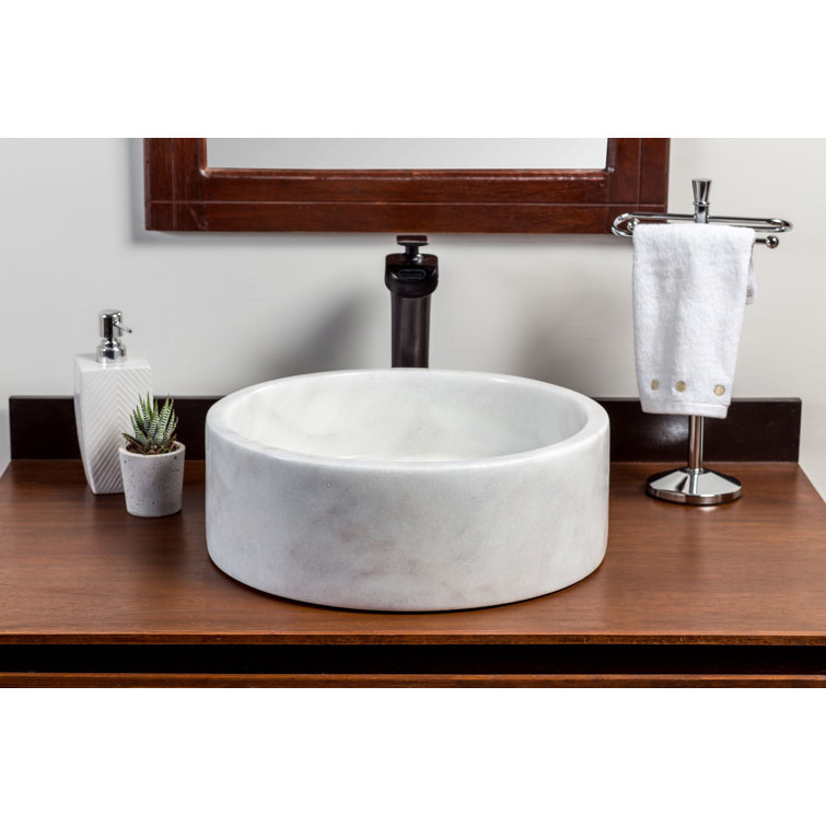 Blizz Blanc Marble Round Bathroom Vessel Sink