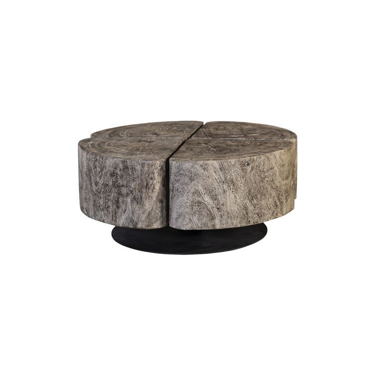 Modern Gray Stone Solid Wood Coffee Table with Storage