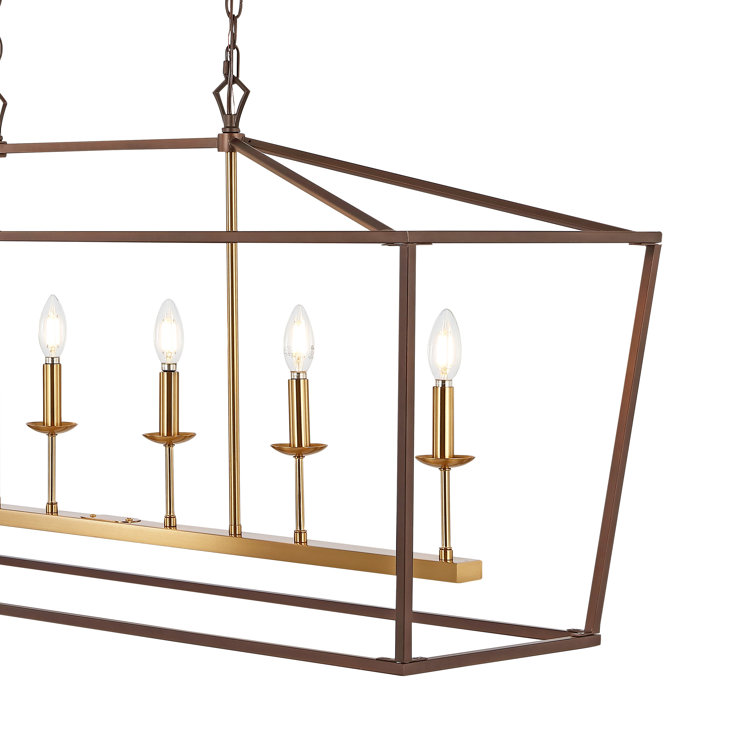 Transitional Geometric Bronze 6-Candle Pendant Light
