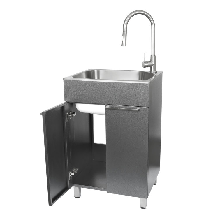Compact Stainless Steel Drop-In Laundry Sink with Faucet and Cabinet