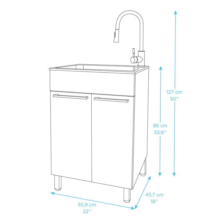 Compact Stainless Steel Drop-In Laundry Sink with Faucet and Cabinet