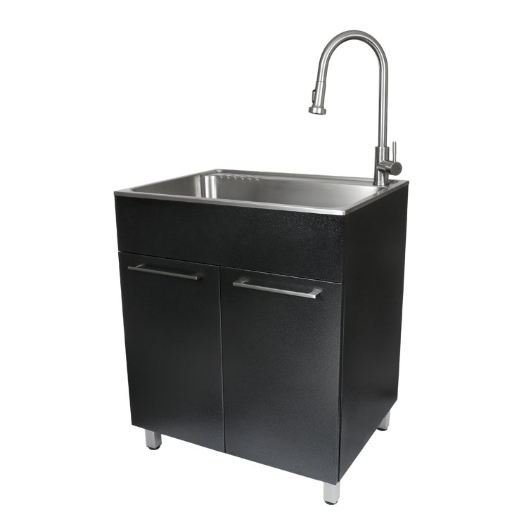 28" Black Stainless Steel Freestanding Laundry Sink with Faucet