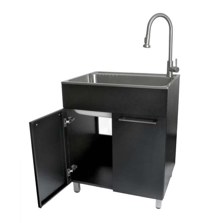 28" Black Stainless Steel Freestanding Laundry Sink with Faucet