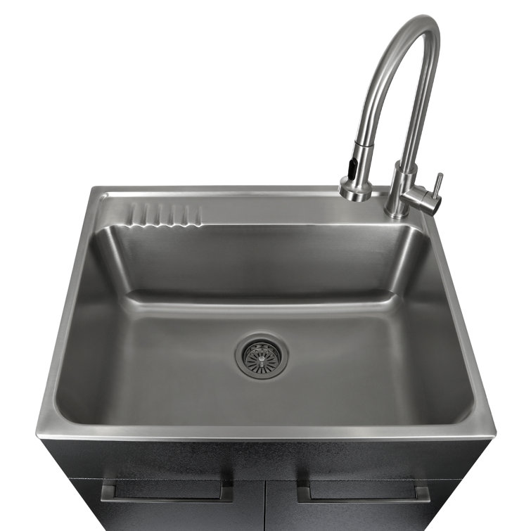28" Black Stainless Steel Freestanding Laundry Sink with Faucet