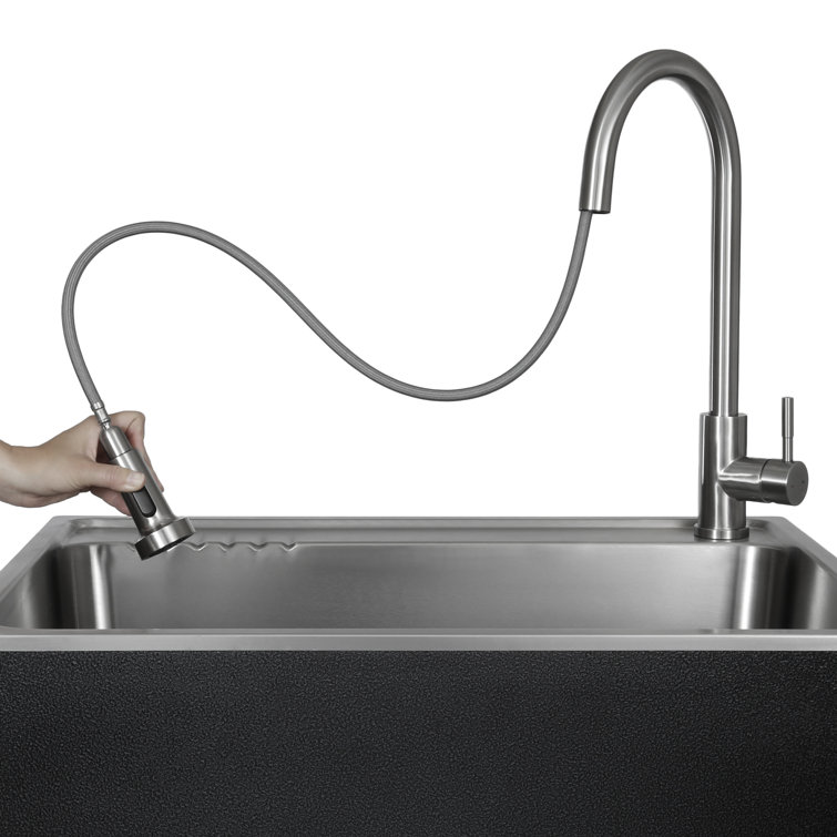 28" Black Stainless Steel Freestanding Laundry Sink with Faucet